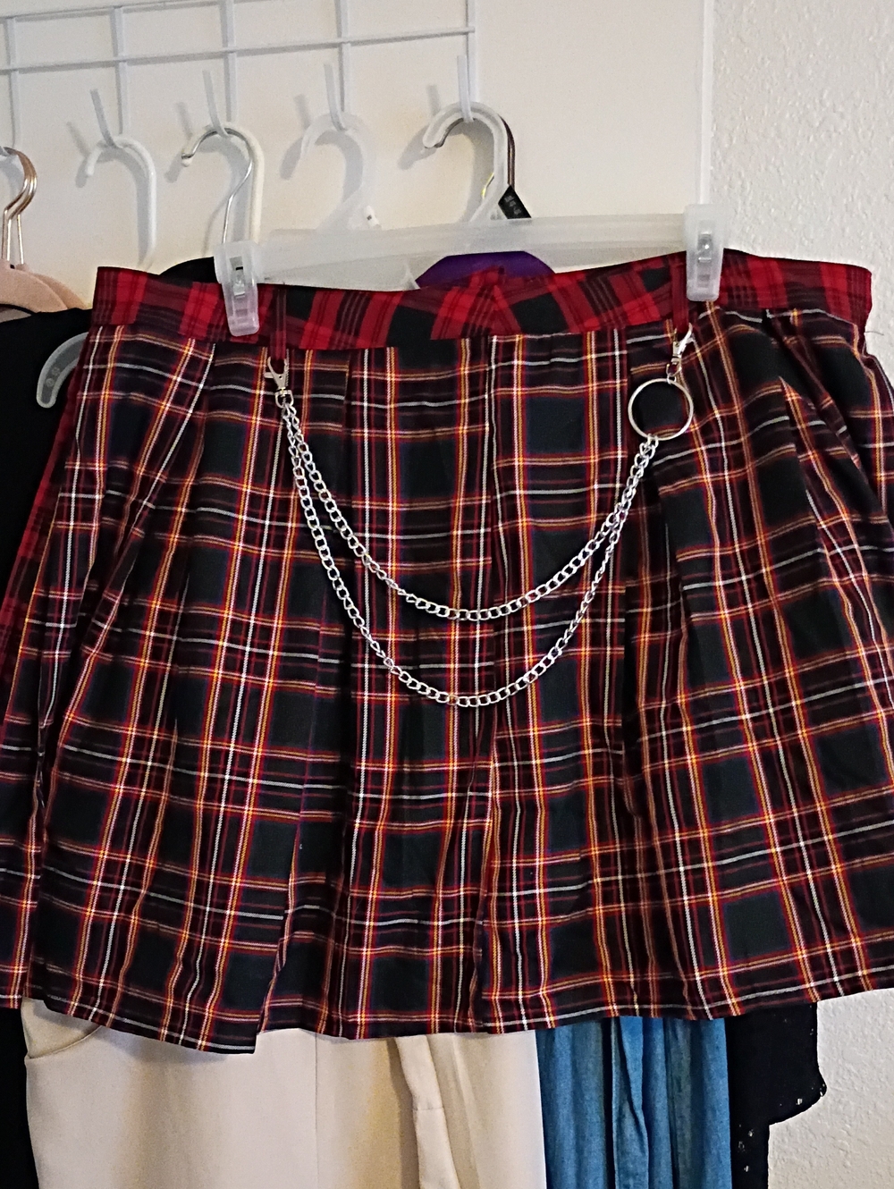 Red & Black Plaid Chain Mini Skirt